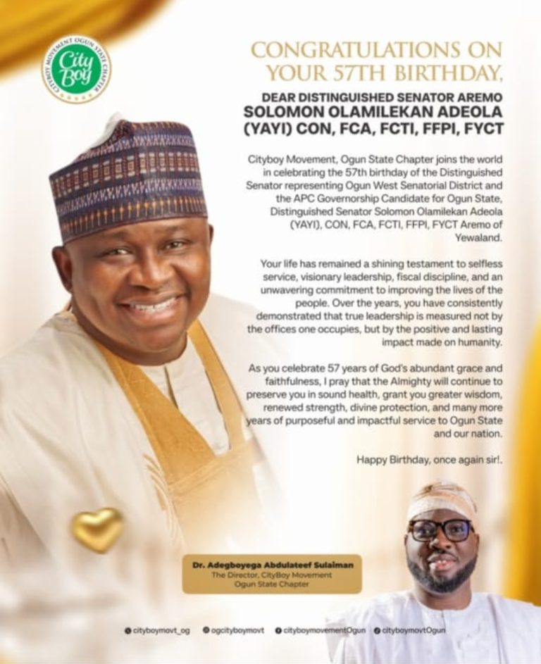 CityBoy Movement Celebrates Yayi at 57, Pledges Support for Ogun Governorship Ambition
